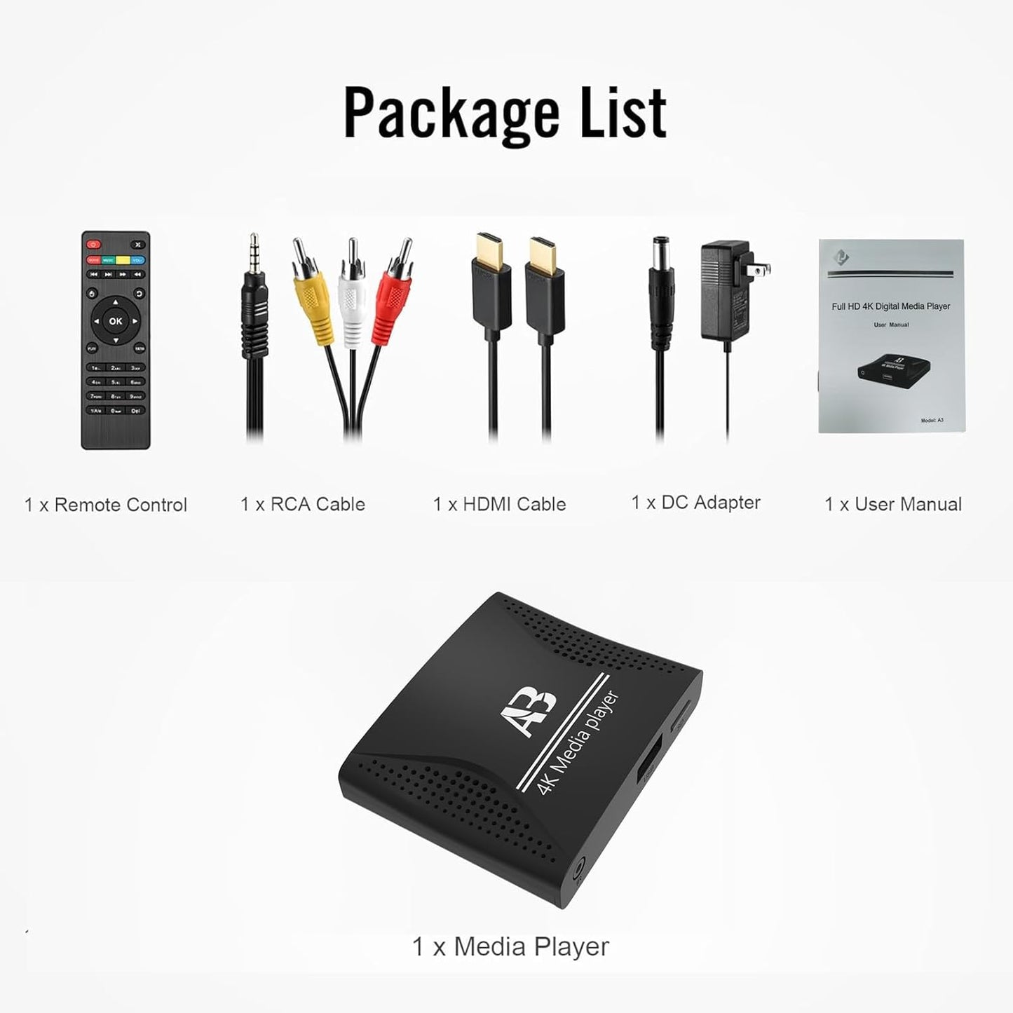 4K Ultra HD Digital Media Player for USB Drives and microSD Cards,Featuring HDMl and Analogy AV,Digital Signage,with Automatic Playback,Resume and Looping Capability for H.265 Videos,Music and Photos