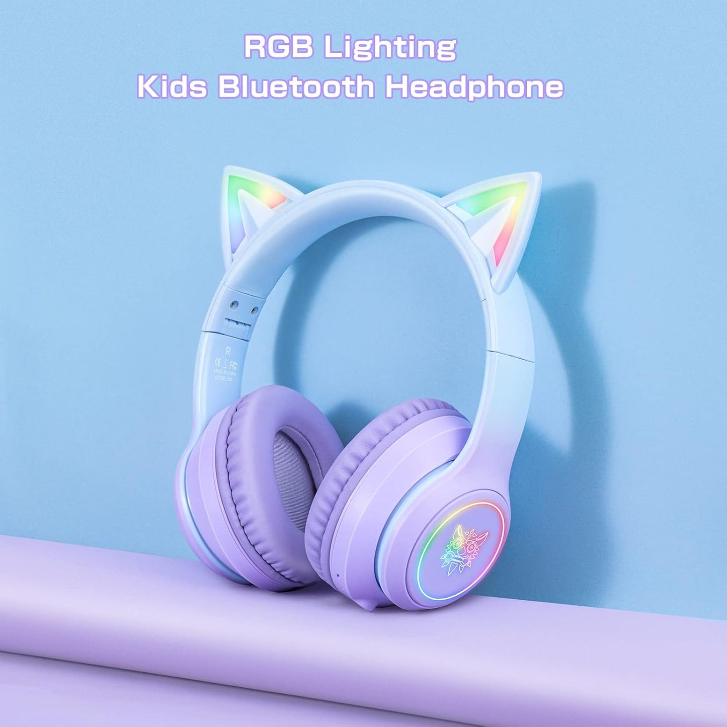 Bluetooth Cat Ear Headphones for Kids & Adults, Wireless Wired Dual Channel, SIMGAL Foldable Over-ear Headsets with RGB Lights, Control Volume & Built-in Mic, For Cell Phones/PC/Tablet/Laptop (A Pink)