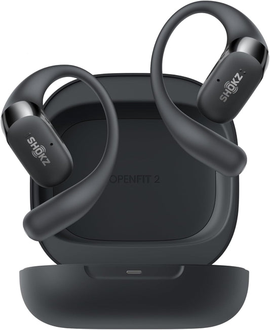 New SHOKZ OpenFit 2 Open-Ear Headphones, True Wireless Bluetooth Earphones with Microphone, Earhook Earbuds with 48 Hours of Playtime, Fast Charging, IP55 Water-Resistant, with Carrying Bag, Black - PuriLite