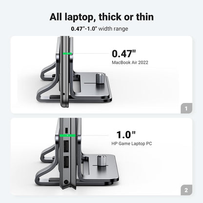 UGREEN Vertical Laptop Stand Holder Mount for Desk, Riser Adjustable Aluminum Compatible with MacBook Pro Air, Ideapad, Surface Book, Chromebook Up to 15.6inch, Grey