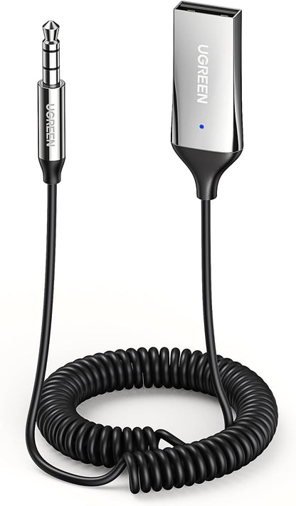 UGREEN Aux to Bluetooth 5.3 Adapter 3.5mm Bluetooth Receiver for Car USB 2.0 to 3.5mm Jack Kit with Built in Microphone Aux Input for Hands Free Calls Compatible with Car Speaker and Home Audio