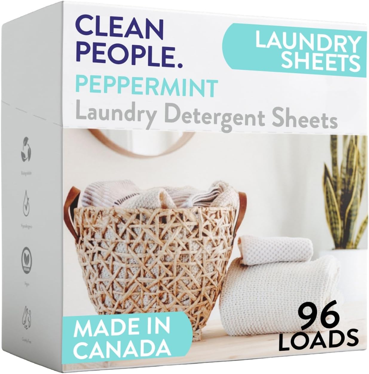Clean People Laundry Detergent Sheets - Recyclable Packaging, Hypoallergenic, Stain Fighting - Ultra Concentrated, Laundry Soap - Fresh Scent, 96 Pack