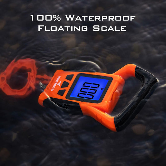 KastKing Fish Scale, WideView Floating Waterproof Digital Scale with No-Puncture Lip Gripper, 2.5” Large LCD Display, 110lb Capacity, Stores up to 9 Weights, Orange - PuriLite