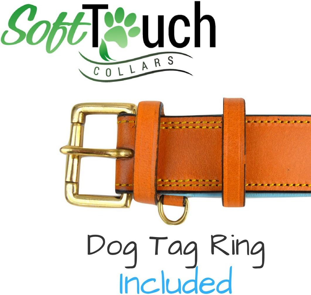 Soft Touch Collars Padded Leather Dog Collar, Large Brown - Genuine Real Leather, 24" Long x 1.5 Wide, Fits Neck Size 18" to 21" Inches