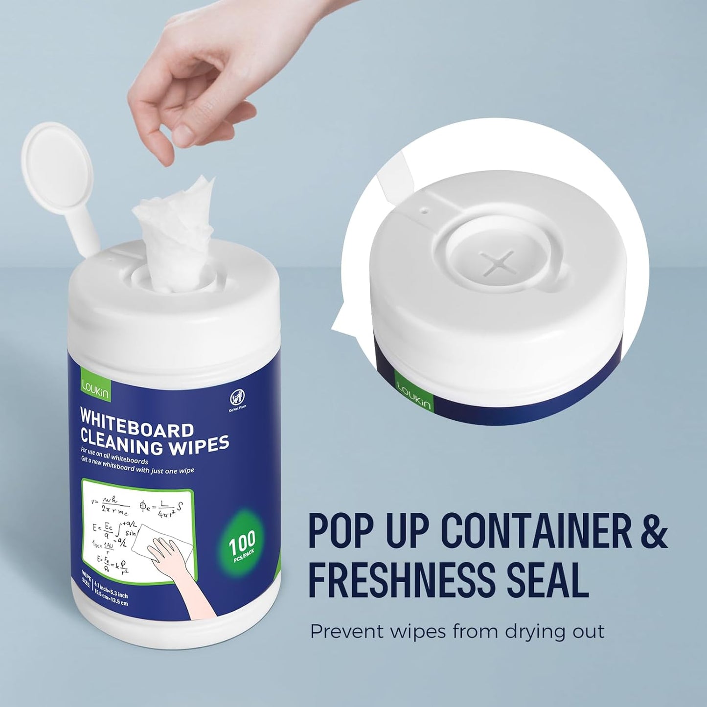 Loukin Whiteboard Cleaning Wipes, Dry Erase Board Cleaning Wipes, Non-Toxic Whiteboard Wipes, 100 Wipes per Canister, 3 Packs