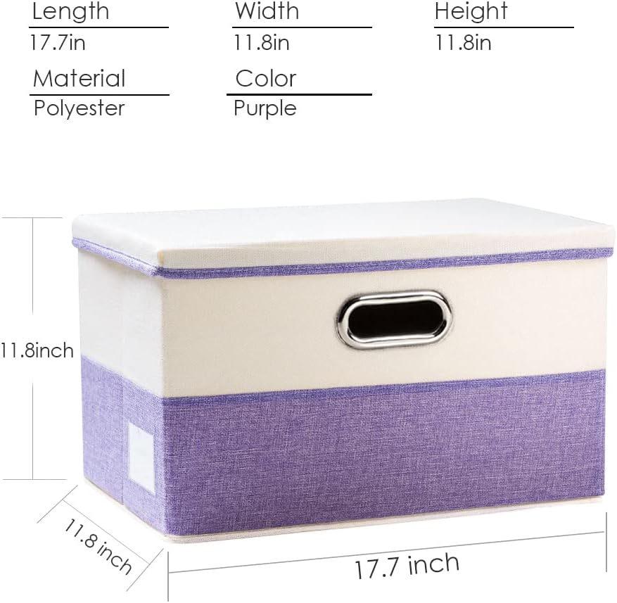PRANDOM Large Foldable Storage Bin with Lid [1-Pack] Linen Fabric Decorative Storage Box Organizer Containers Basket Cube with Handles Divider for Bedroom Closet Office Living Room (17.7x11.8x11.8")