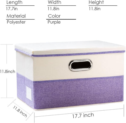 PRANDOM Large Foldable Storage Bin with Lid [1-Pack] Linen Fabric Decorative Storage Box Organizer Containers Basket Cube with Handles Divider for Bedroom Closet Office Living Room (17.7x11.8x11.8")