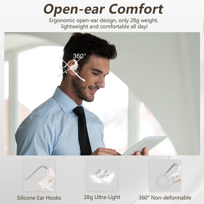 BANIGIPA Bluetooth Headset with Removable Microphone, Noise Cancelling Wireless Headset for Phones Laptop Computer PC, Open Ear Headphones for Office Meeting Running Cycling Driving Working-12 Hrs