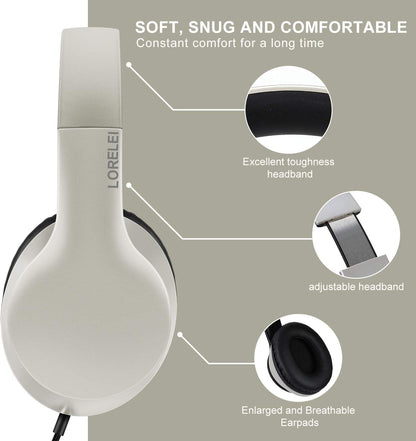 LORELEI X6 Over-Ear Wired Stereo Bass Headphones with Microphone, Lightweight, Foldable & Portable with 1.45M No-Tangle for Smartphone, Tablet, MP3/4, Space Black