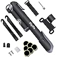 Tiakia Mini Bike Pump Portable Bicycle Pump Compact High Pressure Frame Pump 260PSI- Air Hand Pump Fit Presta, Schrader & Woods Valves,Aluminum Alloy Durable Tire Pump for Road/Mountain/BMX Bikes