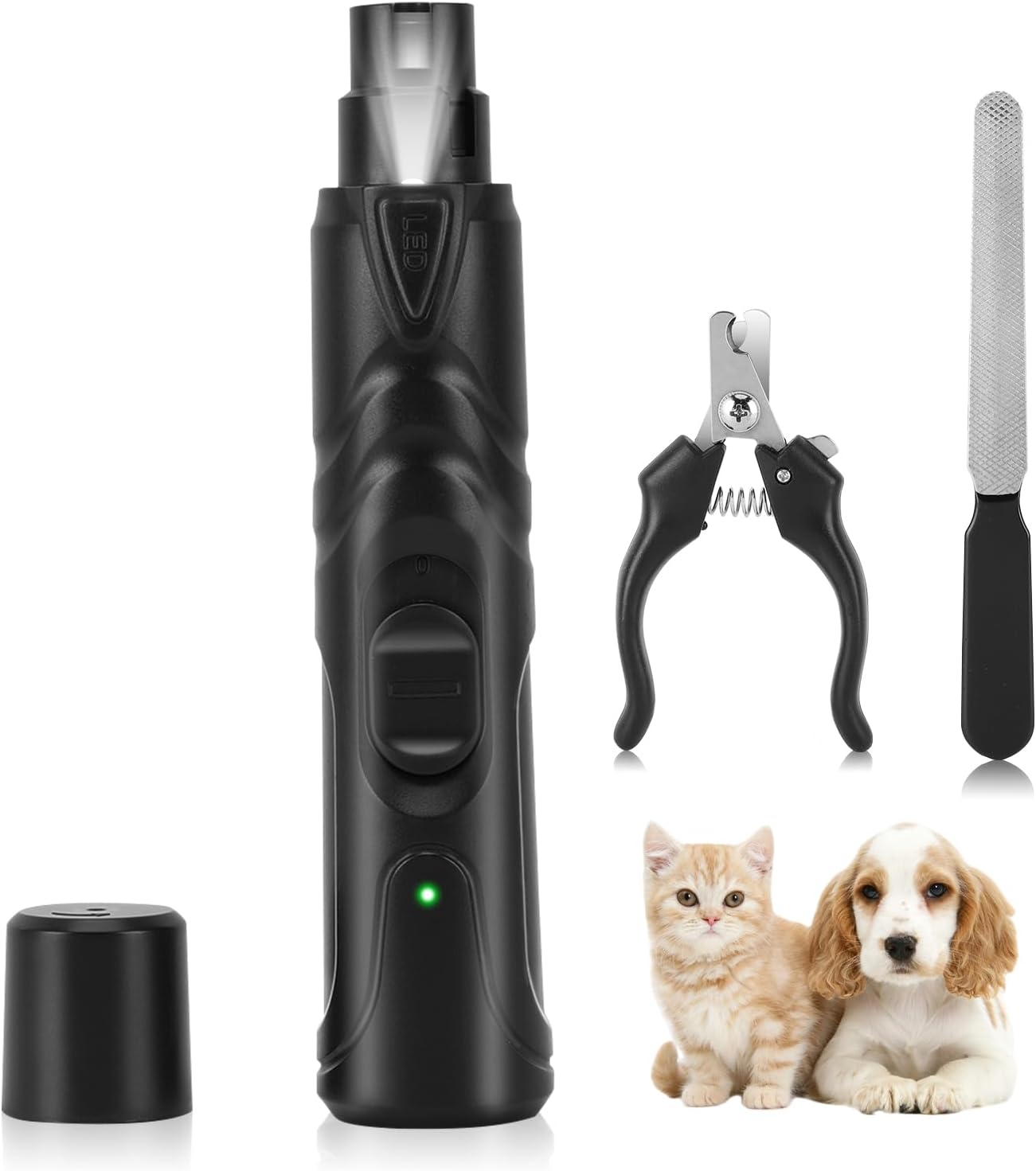 Dog Nail Grinder with LED Light, Rechargeable Pet Nail Grinder Kit with Nail Grinder and Trimmer, Low-Noise, 2-Speed Powerful Pet Nail Trimmer for Large Medium Small Animal Nail Care (Blue)