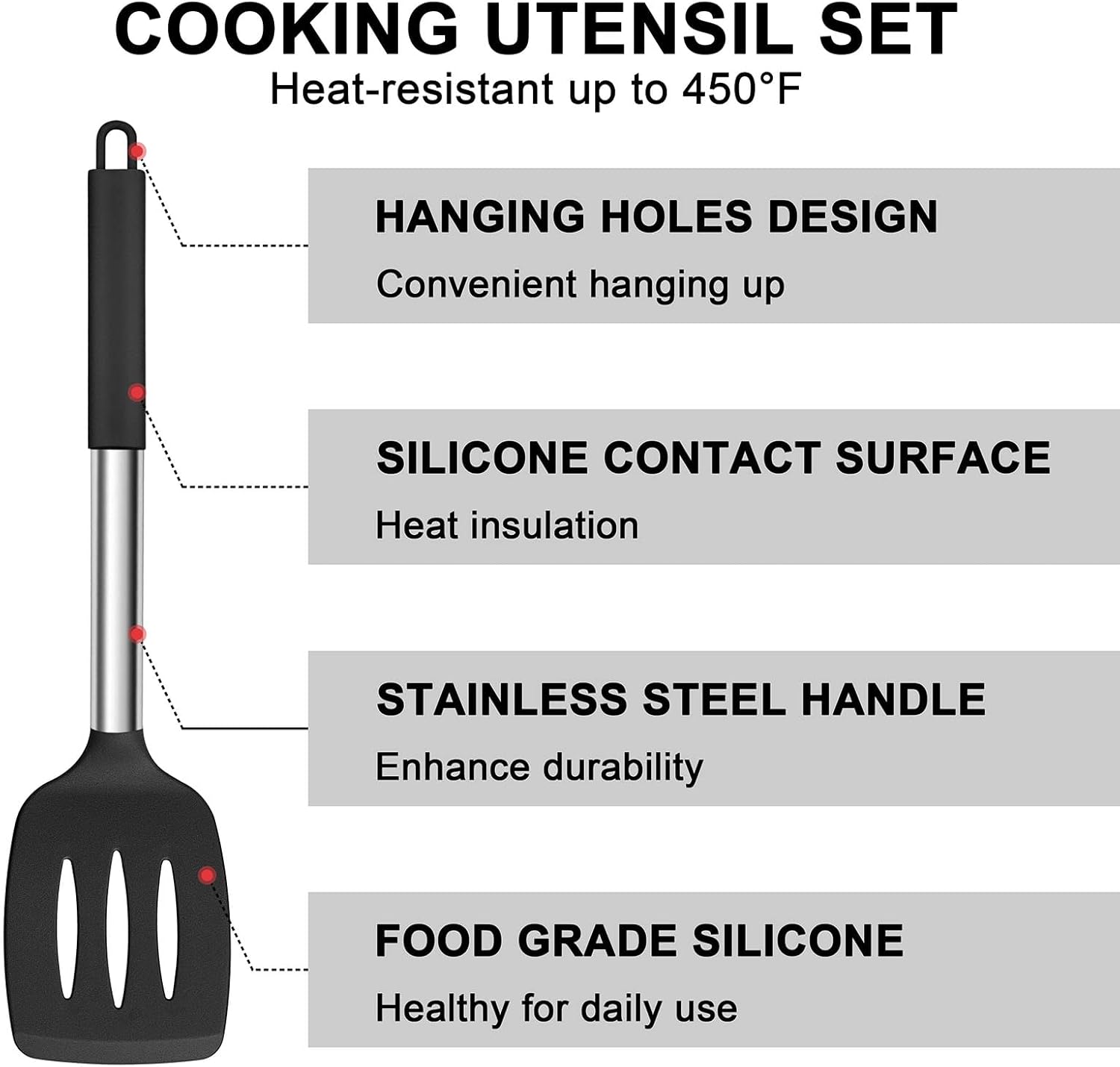 Silicone Cooking Utensils Set | Heat Resistant Kitchen Tools | Non Stick Cookware Utensils | Stainless Steel Handle Utensils | 7 Piece Cooking Set - PuriLite