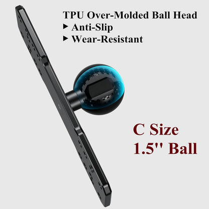 BRCOVAN Aluminum Alloy Marine Electronic Plate with 1.5'' TPU Ball for RAM Mounts C Size Double Socket Arm for Garmin/Humminbird/Lowrance GPS Chartplotters, Fishfinders and Marine Electronic Mount
