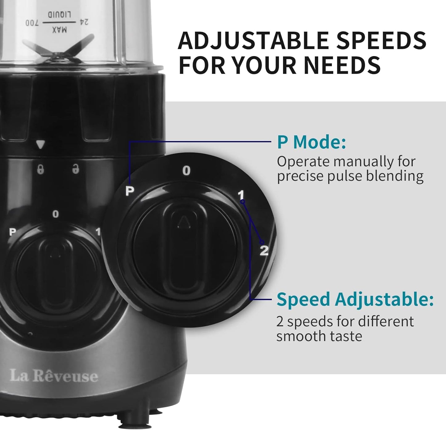 La Reveuse Personal Size Smoothies Blender 300 Watts with 24 oz BPA Free Portable Travel Sports Bottle (Grey)