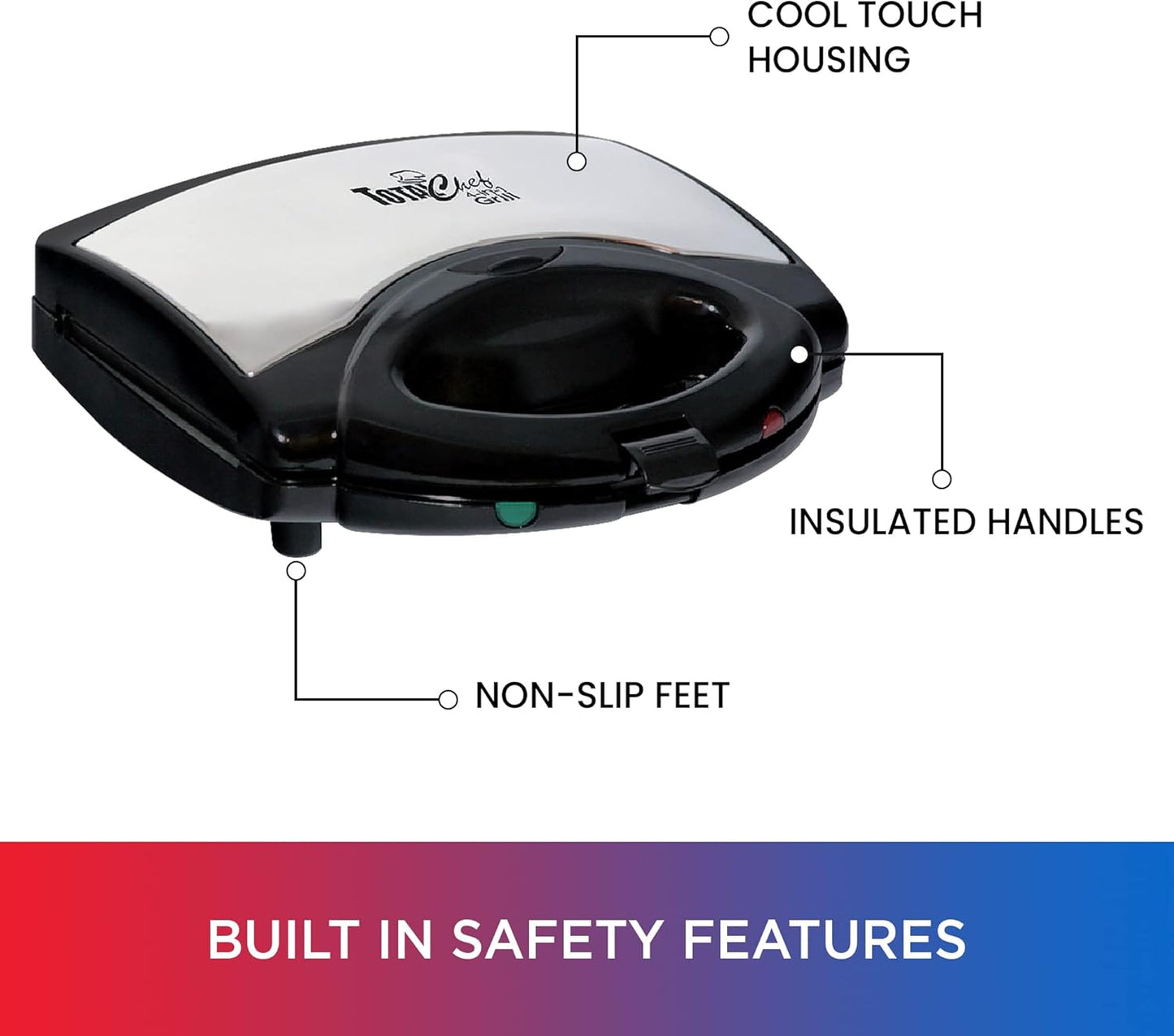 Total Chef 4 in1 Grill Waffle Maker - Mini Belgium Gaufre, Sandwich, Panini Press Machine, Electric, Non-Stick Removable Plates, Easy To Clean Countertop Cooking Kitchen Appliance For Breakfast