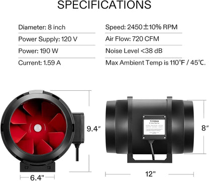 VIVOSUN T6 6 Inch 390 CFM Inline Duct Fan with Variable Speed Controller HVAC Blower for Ventilation