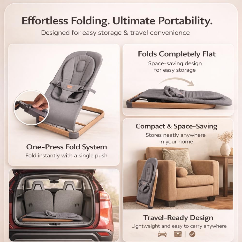 Portable Baby Bouncer Seat for Newborns | 3 Recline Positions, Safety Harness & Washable Cover