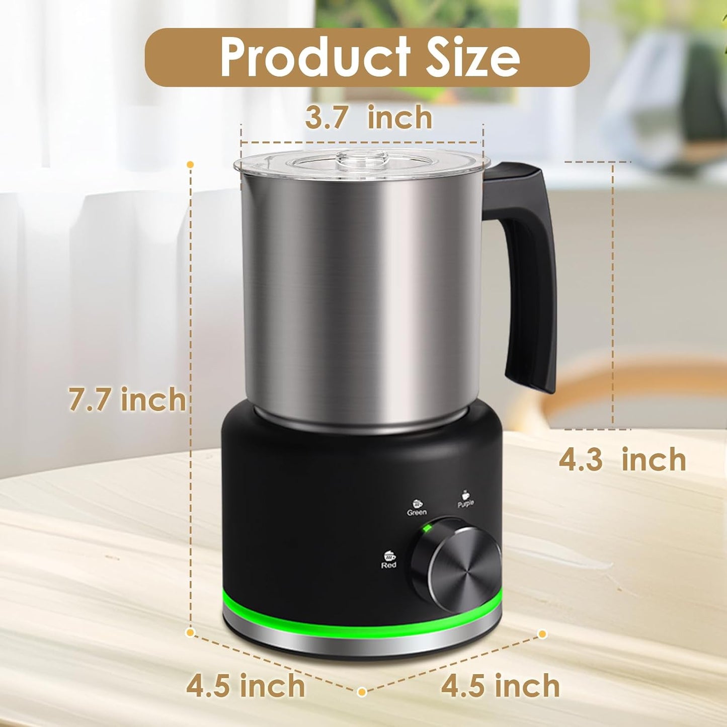 ByNaRIX Detachable Milk Frother, Food Grade Stainless Steel 17oz Electric Milk Steamer, Easy Clean Milk Warmer with Dishwasher Safe, Automatic Hot/Cold Foam Maker, Hot Chocolate Maker, Black