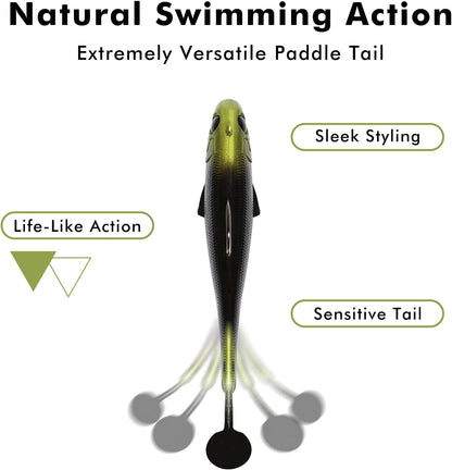 TRUSCEND Easy Catch Pre-Rigged Soft Lures, Unique Vibrating Swim Action and Trembly Sinking Move for More Bites, Amazing Soft Swimbait for Family Fishing, Fishing Lures for Bass Trout Crappie Walleye