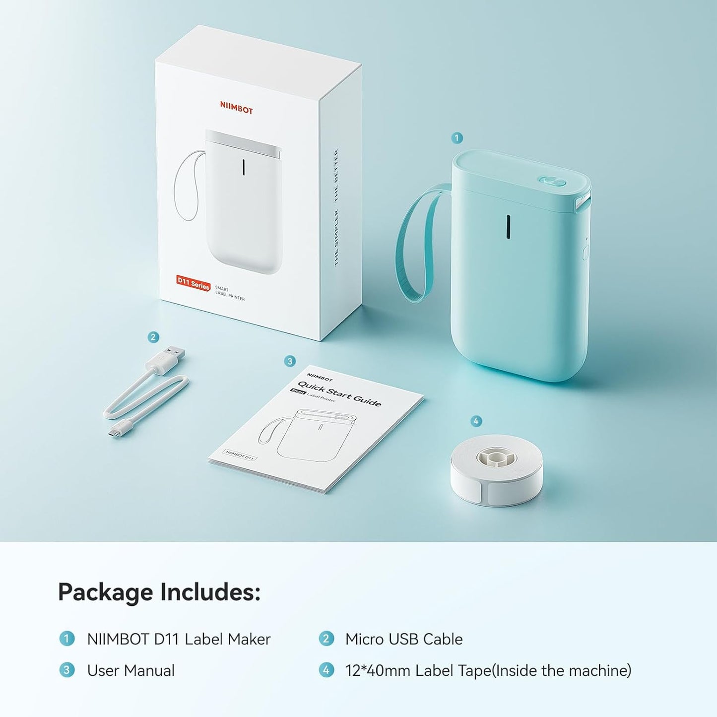 NIIMBOT D110 Mini Label Maker Machine with Tape(Pre-Cut Size 12x40mm), Portable Bluetooth Sticker Printer, Inkless Automatic Feeding One-Touch Custom Printing, Compatible with Phone Only