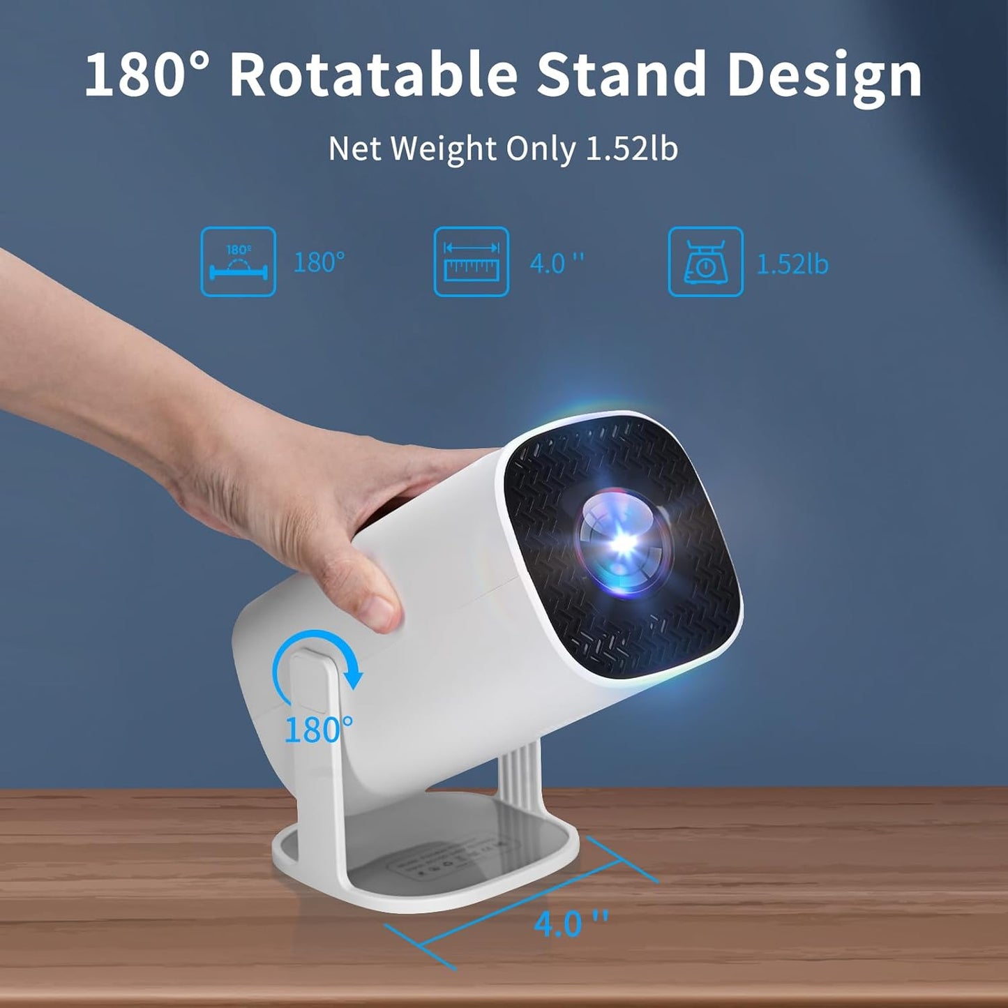ONATISMAGIN Mini Projector - [180°Rotatable Stand], Portable Projector with Auto Keystone & Zoom, 1080P Support Projector, Outdoor Movie Projector for Phone/TV Stick/HDMI/PS5