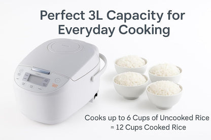 Midea 3L Rice Cooker 6-Cup, Multi-Function Electric Cooker, Non-Stick 5-Layer Inner Pot 2.00mm, 11 Cooking Programs, Quick Rice, Slow Cook, Steamer, Food Warmer, Small Rice Cooker for Family, Compact for Countertop, ETL Certified, White, CRD30LB3APW