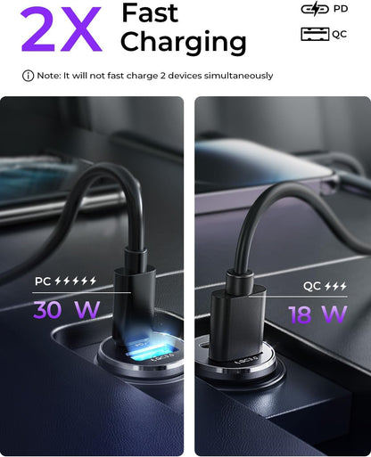 LISEN 2-Pack USB C Car Charger 54W Car Cigarette Lighter USB Charger[Mini&Metal] Fast Charge USBC Fast Car Charger Adapter for iPhone 16 15 14 Pro Max Plus 13 12, iPad Pro, Back to School