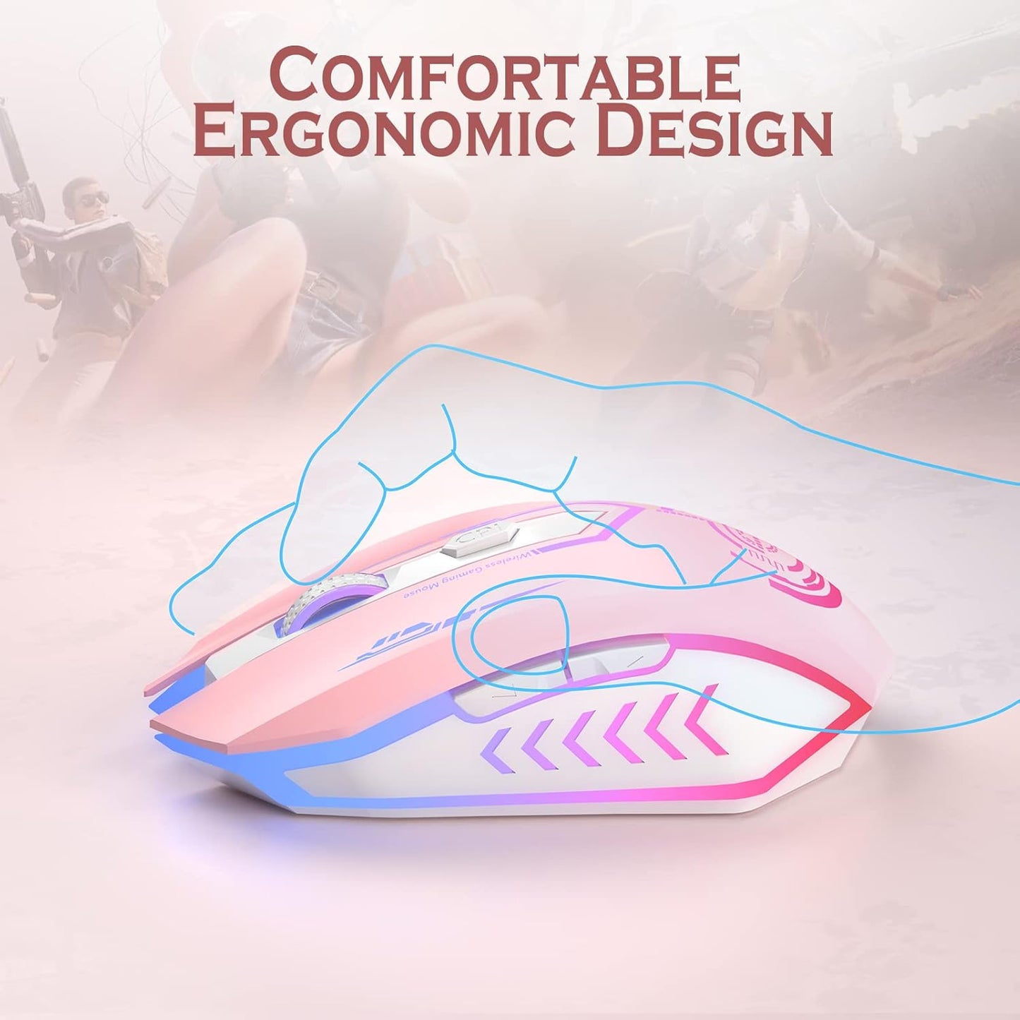 Wireless Gaming Mouse Up to 10000 DPI, UHURU Rechargeable USB Wireless Mouse with 6 Buttons 7 Changeable LED Color Ergonomic Programmable MMO RPG for PC Laptop, Compatible with Windows Mac