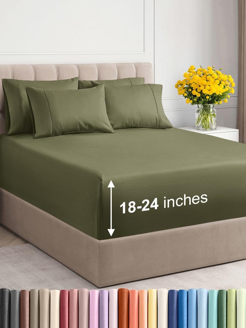 Extra Deep Queen Sheet Set - 6 Piece Breathable & Cooling Sheets - Hotel Luxury Bed Sheets Set - Easy & Secure Fit - Soft, Wrinkle Free & Comfy Sheets Set - White Sheet Set w/Extra Deep Pockets