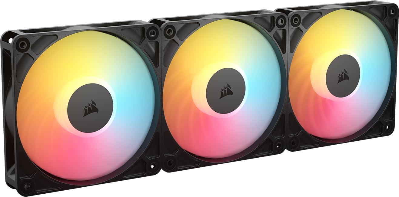 Corsair RS120-R ARGB 120mm PWM ARGB Reverse Fans – Reverse Rotor, +5V ARGB Connections, Eight RGB LEDs, High Static Pressure, Daisy-Chain, Magnetic Dome Bearing, Zero RPM Mode – Triple Pack – Black