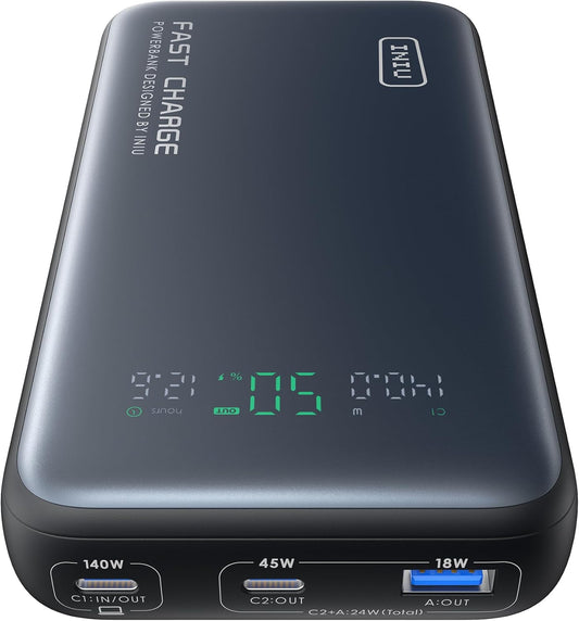 INIU 140W Power Bank, 25000mAh High Capacity Portable Charger, USB C in&Out, Smart Display, Compatible with iPhone 15, MacBook, Laptop, etc. - PuriLite