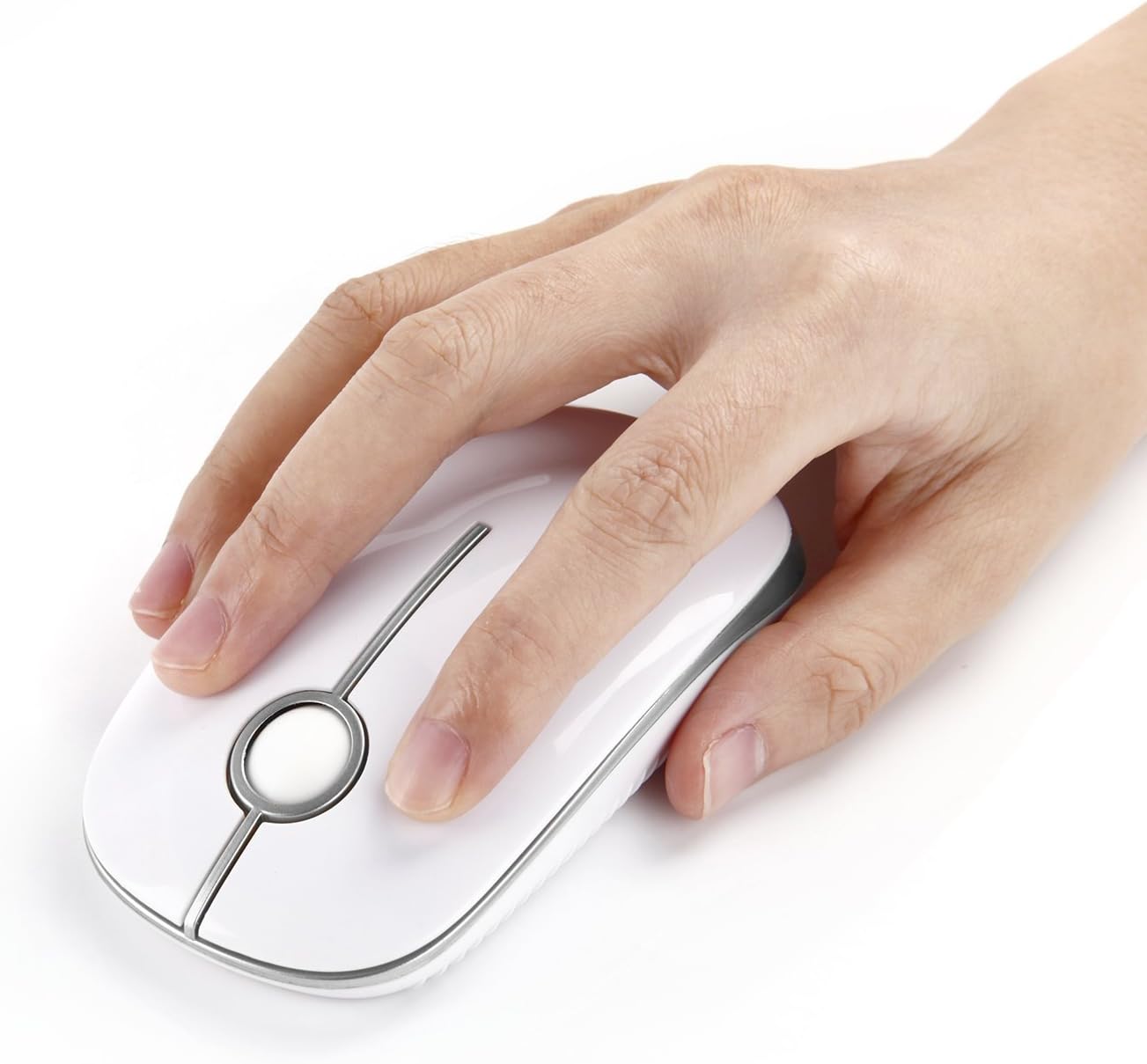 Wireless Mouse, Vssoplor 2.4G Slim Portable Computer Mice with Nano Receiver for Notebook, PC, Laptop, Computer (White and Silver)