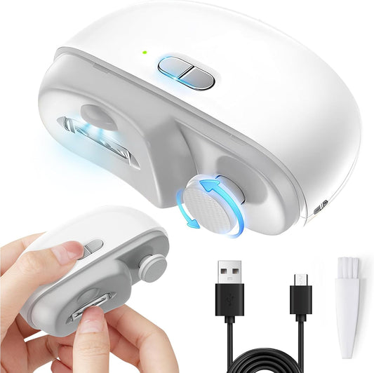 Electric Nail Clipper - 3 in 1 Fingernail Trimmer, Polisher & Clip Storage with LED Light, USB Rechargeable & 2 Speed Gears Automatic Safety Nail Cutter for Baby, Kids, Seniors, Caregivers (White)