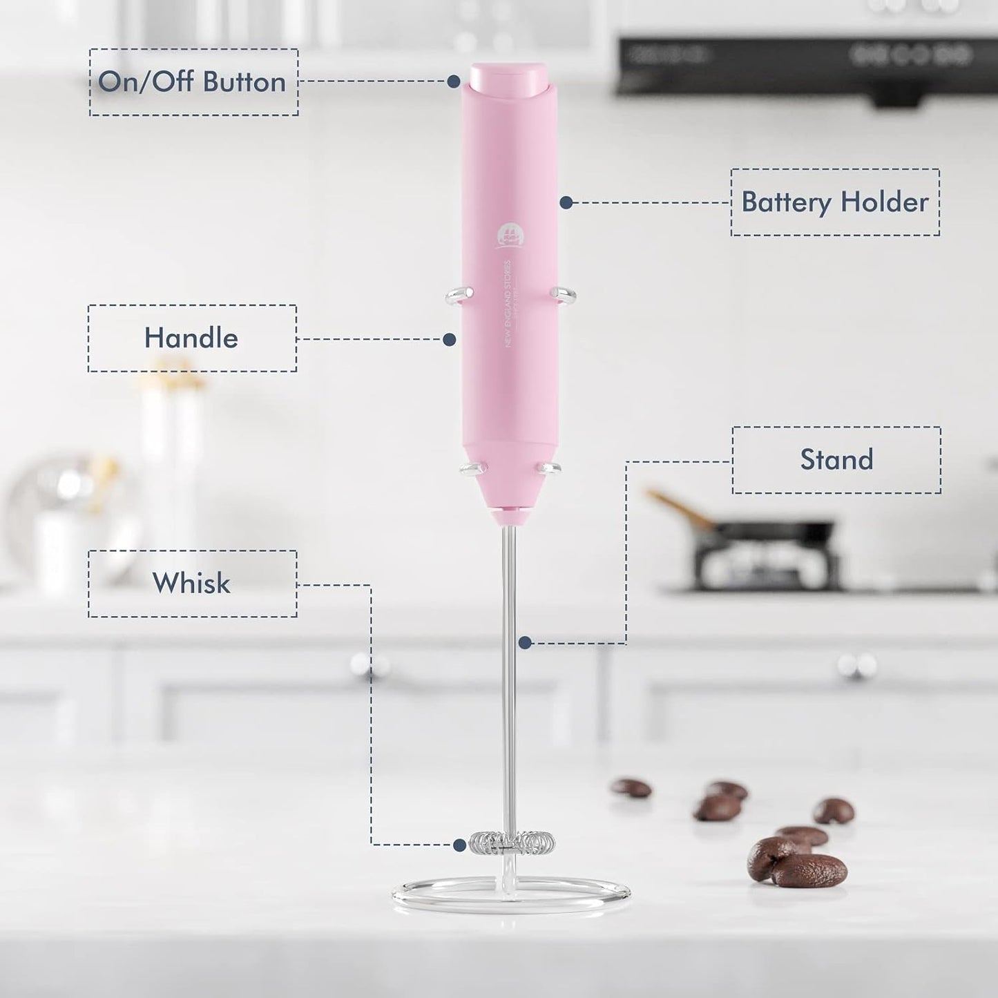 Powerful Milk Frother Handheld Foam Maker, Mini Whisk Drink Mixer for Coffee, Cappuccino, Latte, Matcha, Hot Chocolate, With Stand, Black