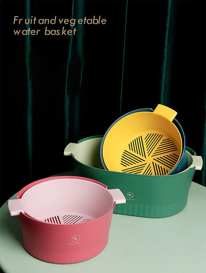Kitchen Washbas Food Strainer Drain Basket Rotating Drainer Double-Layer Basin Vegetable Fruit Washing Strainer