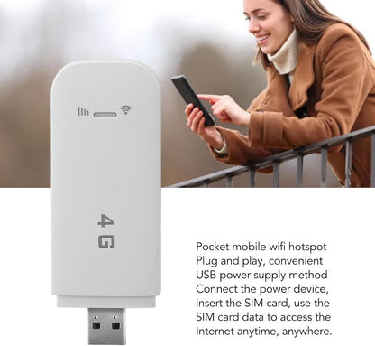 4G LTE Mobile, USB Pocket Portable Router, High Speed Mobile Hotspot with SIM Card Slot, Sharing Up to 10 Users, for Travel Business (White)
