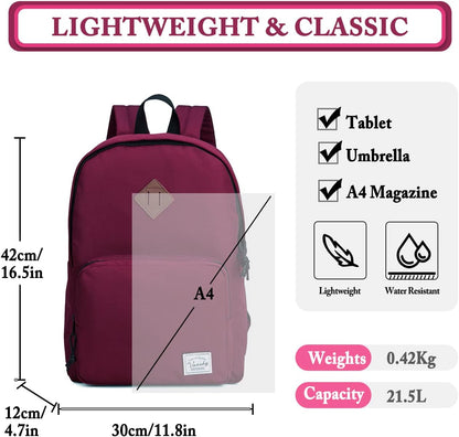 VASCHY Lightweight School Backpack for Women with Sleeve for 14" Laptop