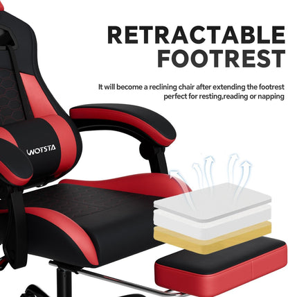 Gaming Chair with Footrest,High Back with Massage Reclining Computer Chair， Big and Tall Racing Gaming Chair Ergonomic Game Chair for Adults PVC Leather (Red)