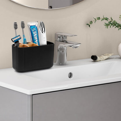 Black Bamboo Toothbrush Holder with 5 Slots, Bathroom Countertop Organizer for Toothbrushes and Accessories - PuriLite