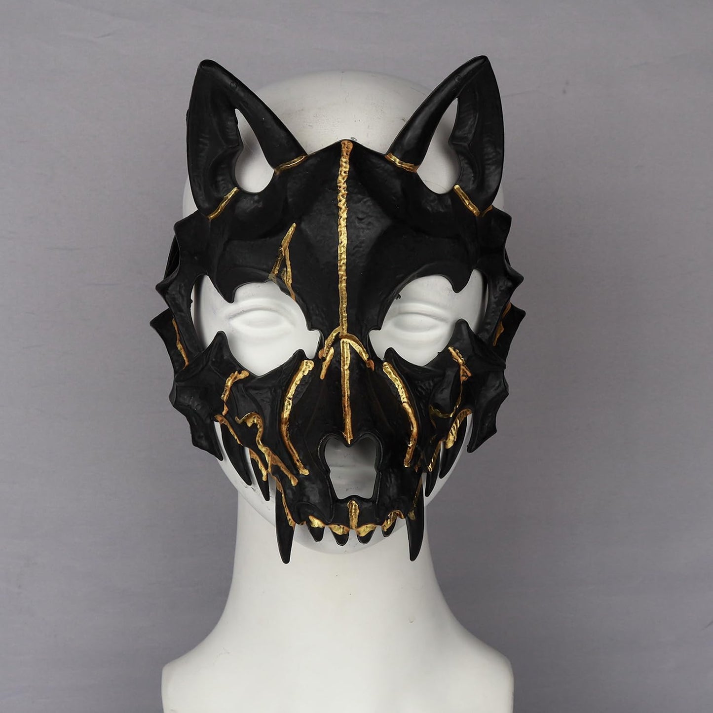 Joukavor Wolf Skull Mask Animal Skeleton Mask Japanese Mask Werewolf Mask (A-Black)