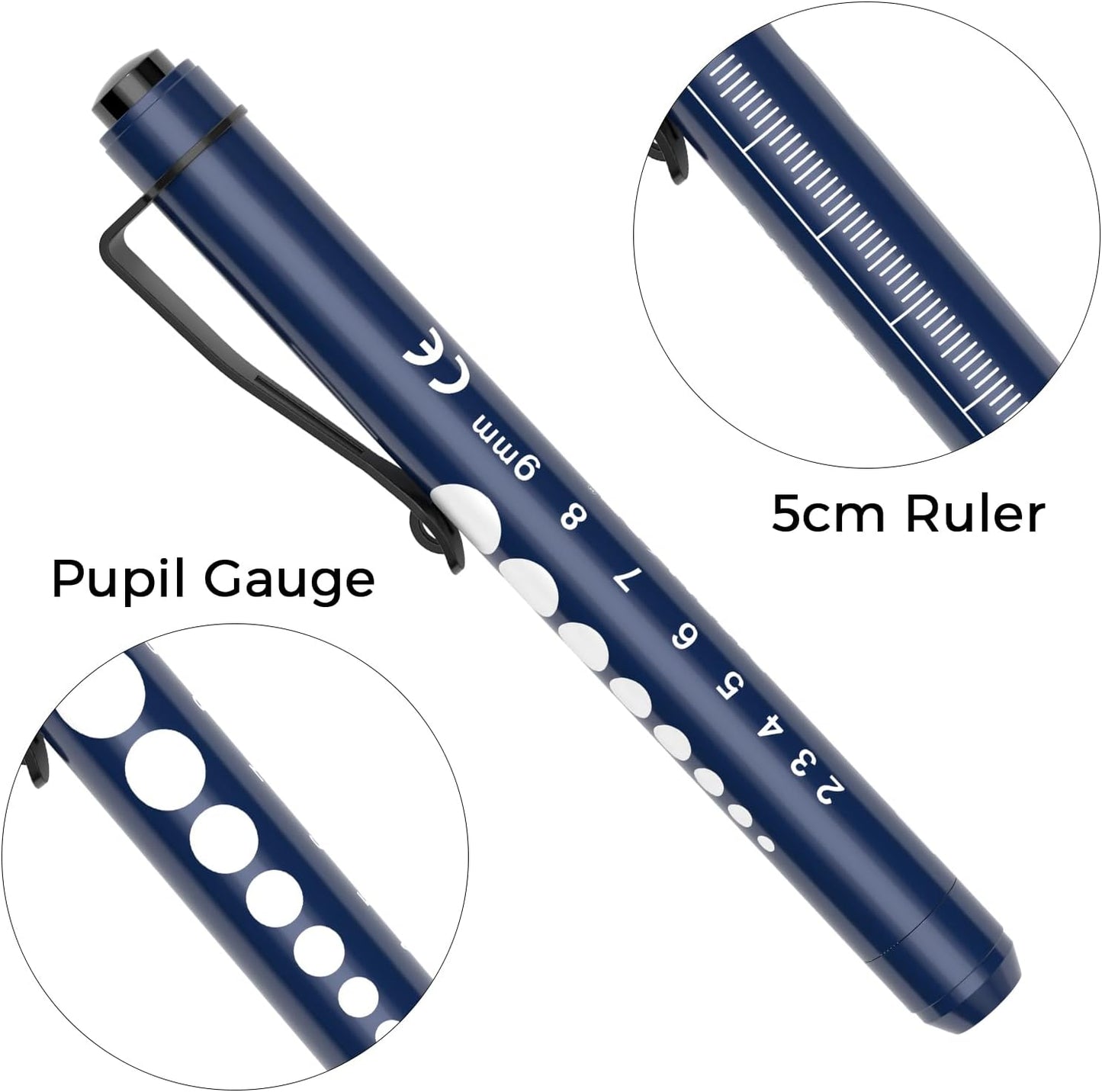 RISEMART Pen Lights for Nurses, 2 Pack Reusable Medical Light with Pupil Gauge and Ruler, White Light LED Penlight for Student Doctors EMT (Black/White)