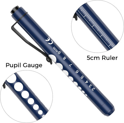 RISEMART Pen Lights for Nurses, 2 Pack Reusable Medical Light with Pupil Gauge and Ruler, White Light LED Penlight for Student Doctors EMT (Black/White)