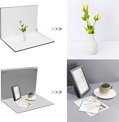 8PCS/16Patterns Photo Backdrop Kit,16.5 x 11.5 Double-Sided Photography Small Product Background Paper W/Light Reflector Cardboard,Tabletop Boards for Jewelry Food Cosmetics