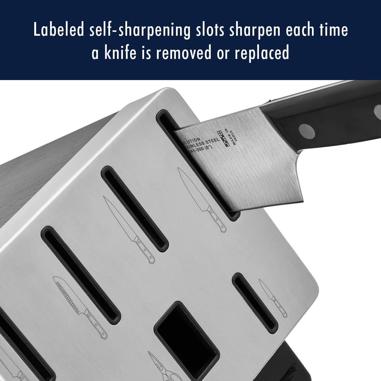 HENCKELS Solution Razor-Sharp 16-pc Self Sharpening Knife Block Set, Chef Knife, Bread Knife, Steak Knife, German Engineered Informed by 100+ Years of Mastery