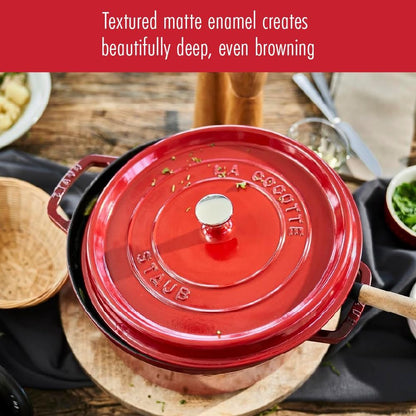 STAUB La Cocotte 7-Quart Cast Iron Round Cocotte, 6.75 L, Made in France, Cherry