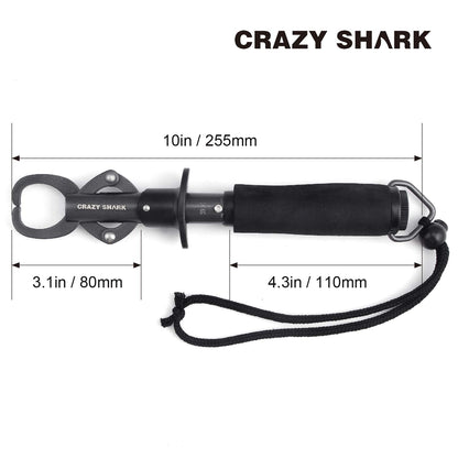 Crazy Shark Portable Stainless Steel Fish Lip Grabber Gripper Grip Tool Fish Holder Tackle EVA Handle 40lbs (Dark Gray)