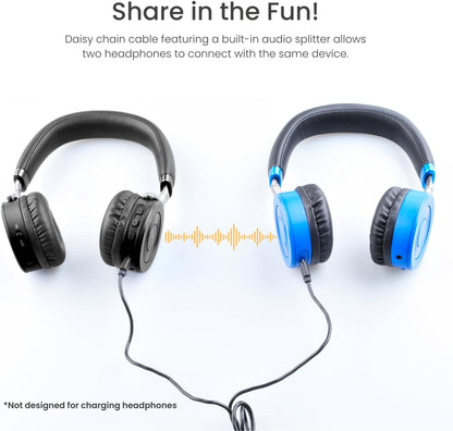 JuniorJam Plus Volume Limiting Headphones for Kids, Foldable & Adjustable Bluetooth Headphones, 22-Hour Battery Life USB-C Charging (Black)