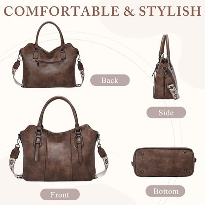 Hobo Bags for Women,VASCHY Vegan Leather Handbag Purse Top Handle Satchel Boho Shoulder Bag with Crossbody Guitar Strap