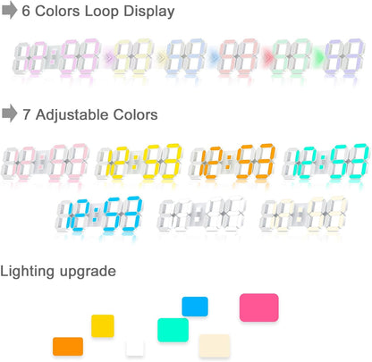 Deeyaple 3D LED Digital Wall Clock Modern Alarm Clock Adjust Brightness 12/24 Time Date Temperature Silent Snooze USB Night Light Remote Control Kitchen Bedroom Living Room Small 9.7 inch White