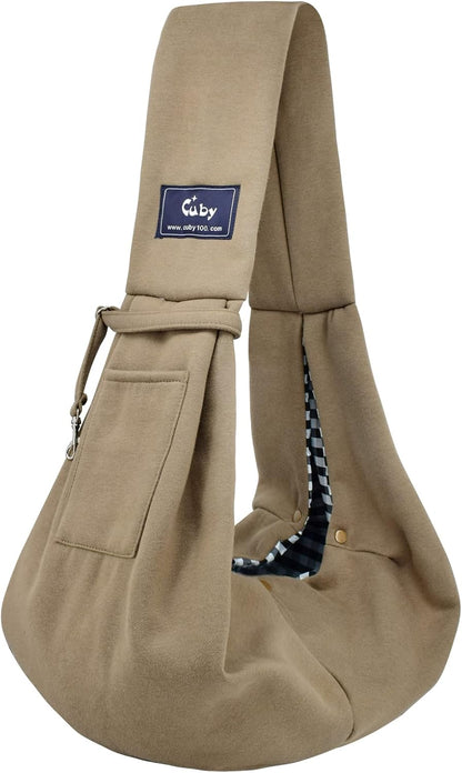 Cuby Adjustable Dog Cat Sling Padded Hard Bottom Pet Carrier Sling Soft Carrying Puppy Bag for Small Dogs Cats Outdoor Travel (Grayish-White)